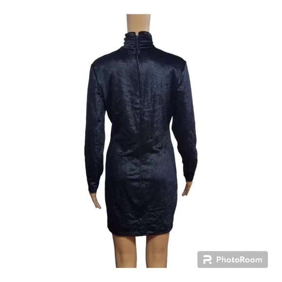 Vintage Ingrid Black Velvet  Bodycon Mock Neck Mini Dress - Picture 2 of 11